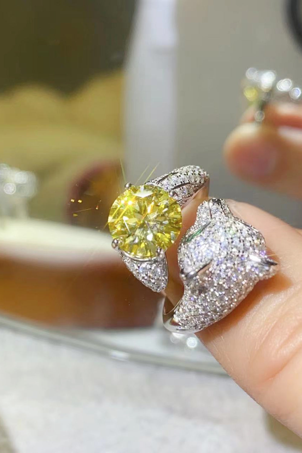 2 Carat Yellow Moissanite Animal Ring